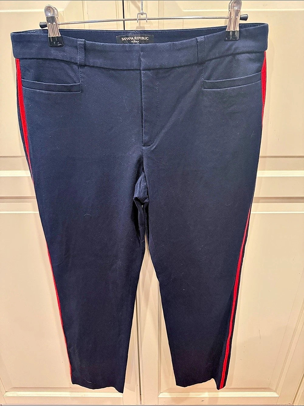 Banana Republic Sloan Tuxedo Stripe Ankle Pant Blue & Red Size 8